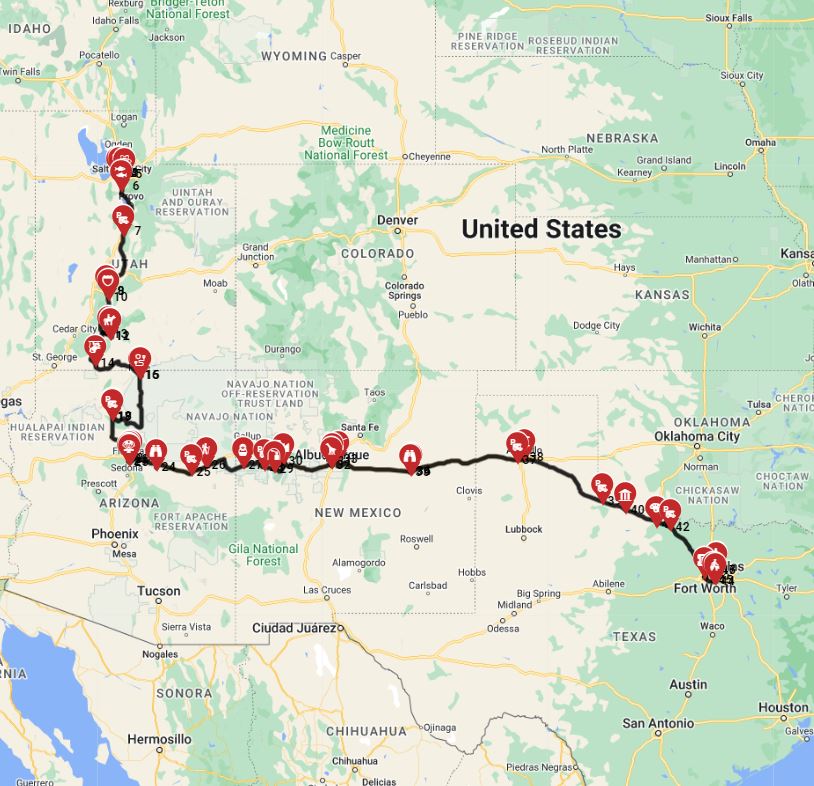 Salt Lake City to Dallas motorhome trip route planner
